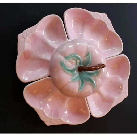 Belmar Vintage Pink Strawberry Ceramic Shaped Serving Set  Vtg MCM CALIFORNIA CA Pottery 1940s Belmar Pink Strawberry Lazy Susan Party Dish